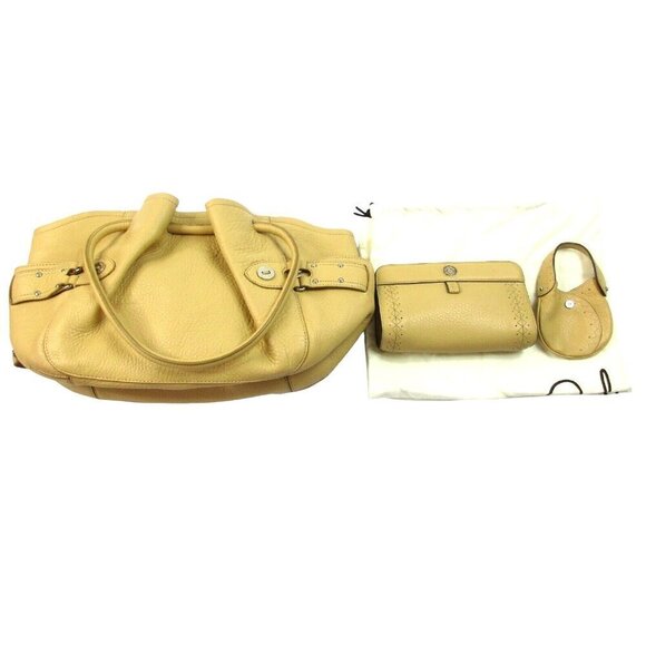 Cole Haan Village Classic Tote Handbag Womens Beige Leather with Two Pouch - Picture 1 of 6